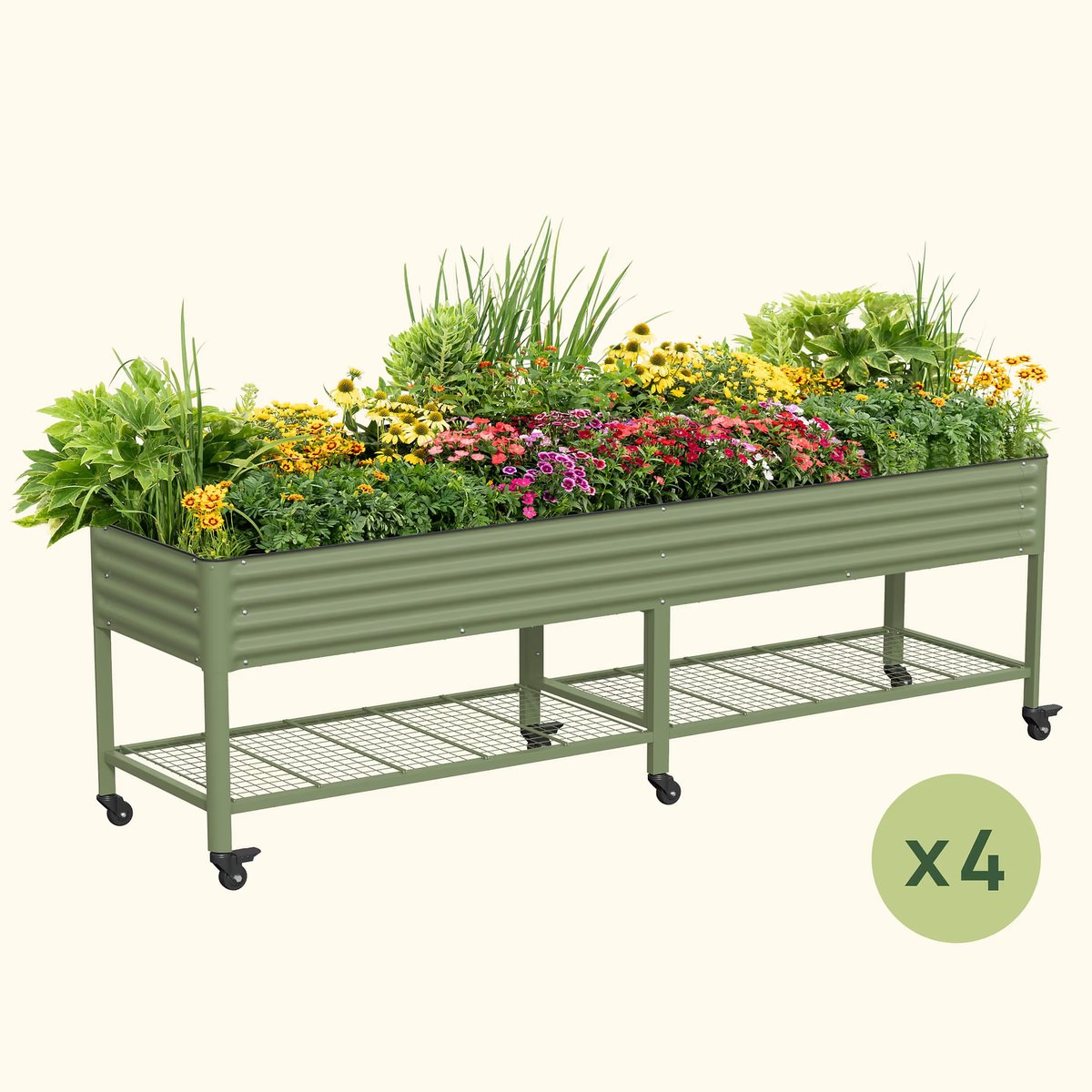 4-Pack Elevated Garden Bed - Jumbo Series 2.5' × 10' Wheels Included