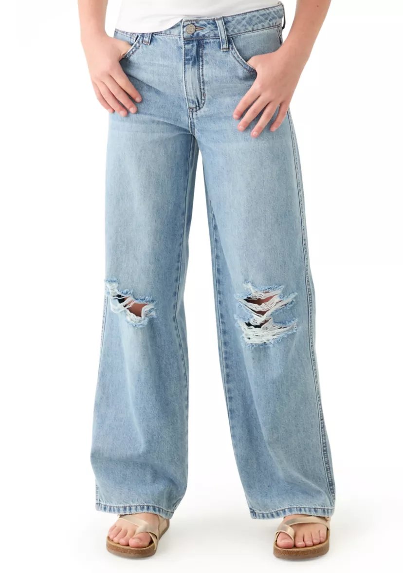 Girls 7-16 Destructed Wide-Leg Jeans